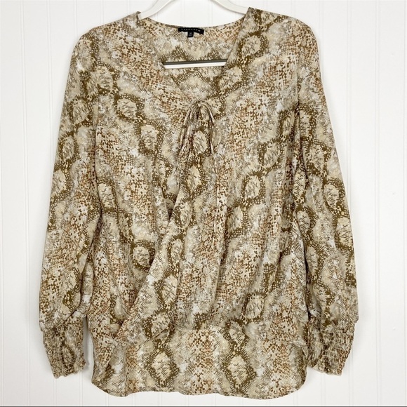 STACCATO Animal Print V-Neck Faux Wrap Front Animal Print Long Sleeve Blouse - Picture 1 of 14